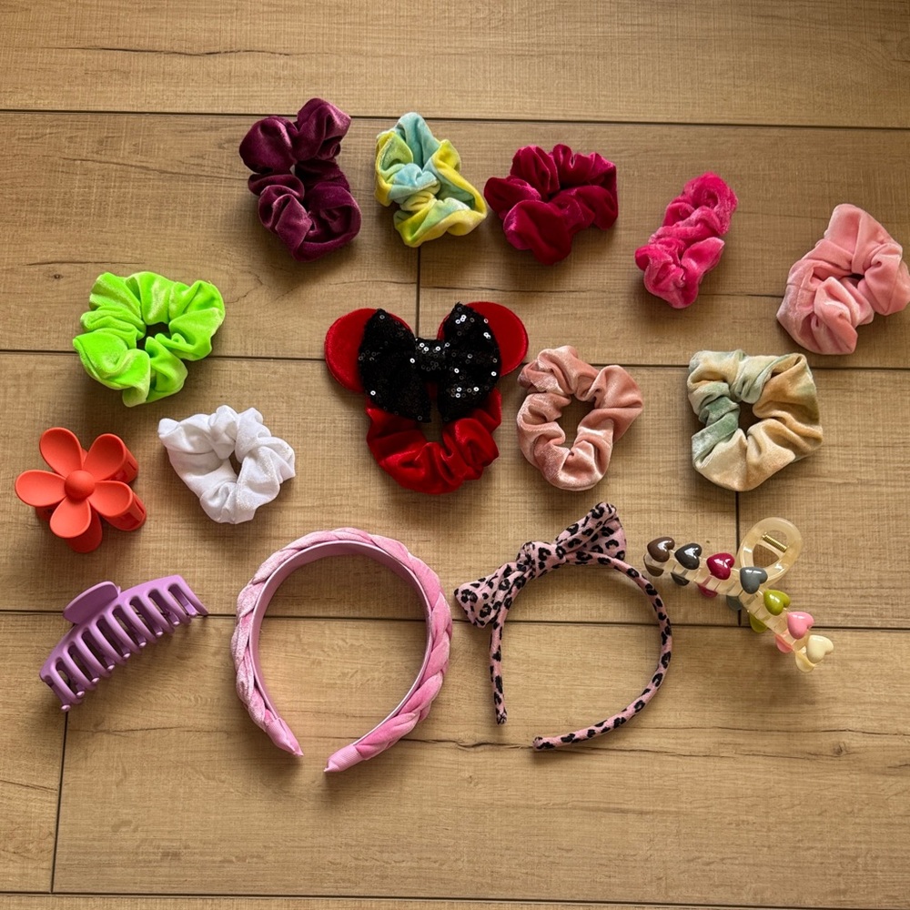 Cute Girls Hair Accessories Set - Pink Braided Headband & Scrunchies bundle